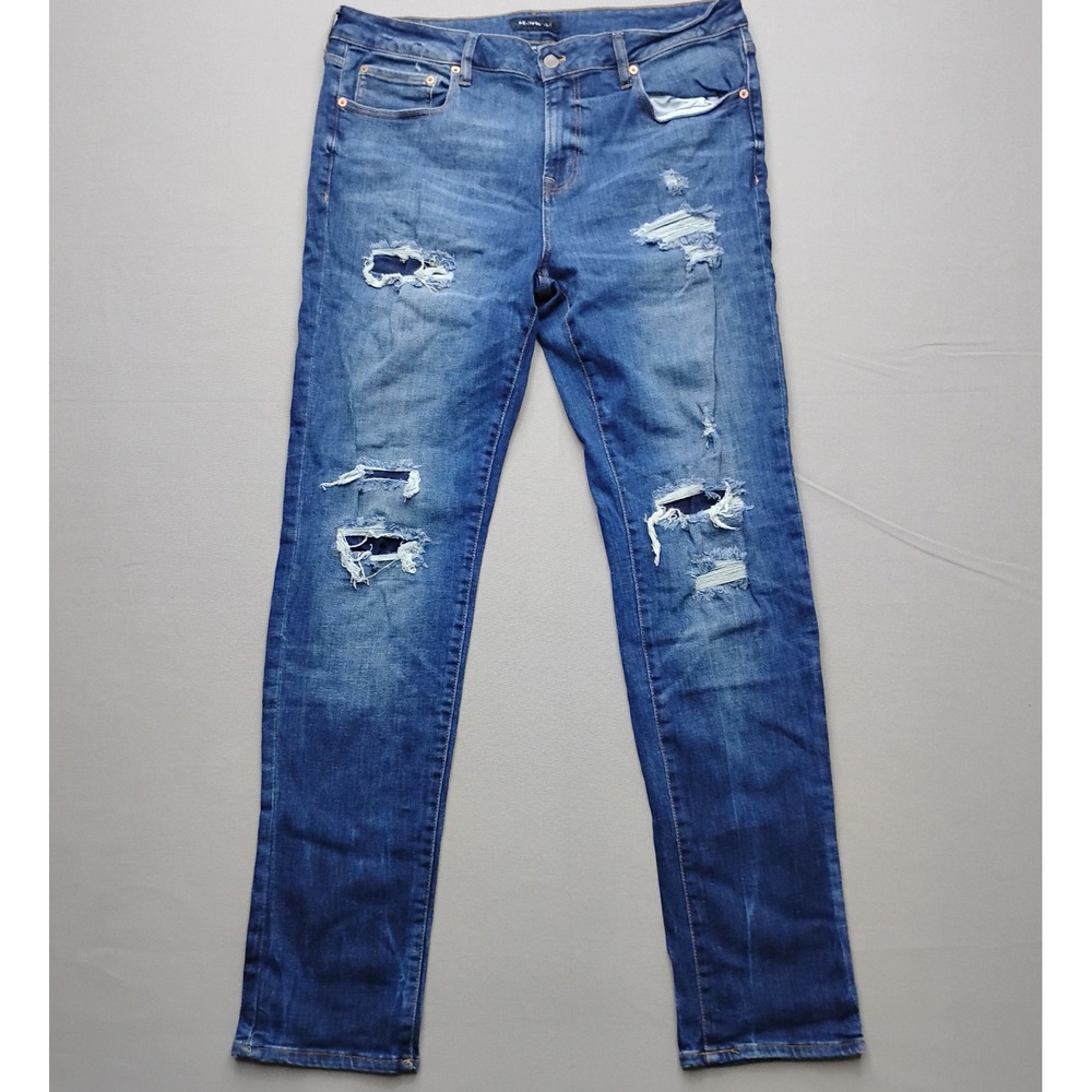 Aeropostale Mens Stacked Skinny Distressed Blue Jeans 38x30